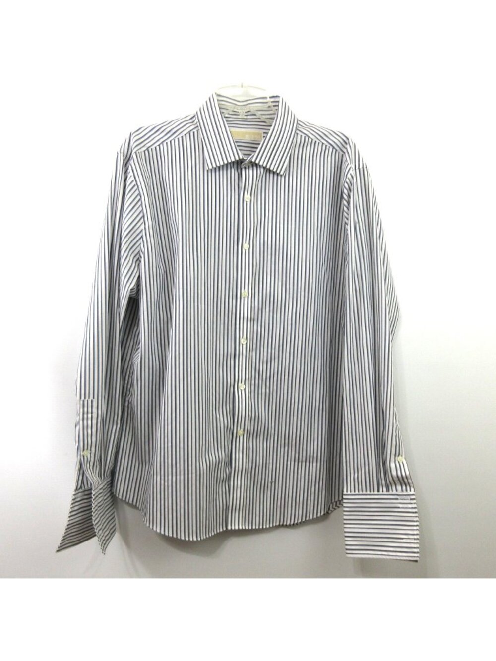 Michael Kors Mens Dress Shirt Sz 17 34/35 Black Gray Striped Long Sleeve Collar